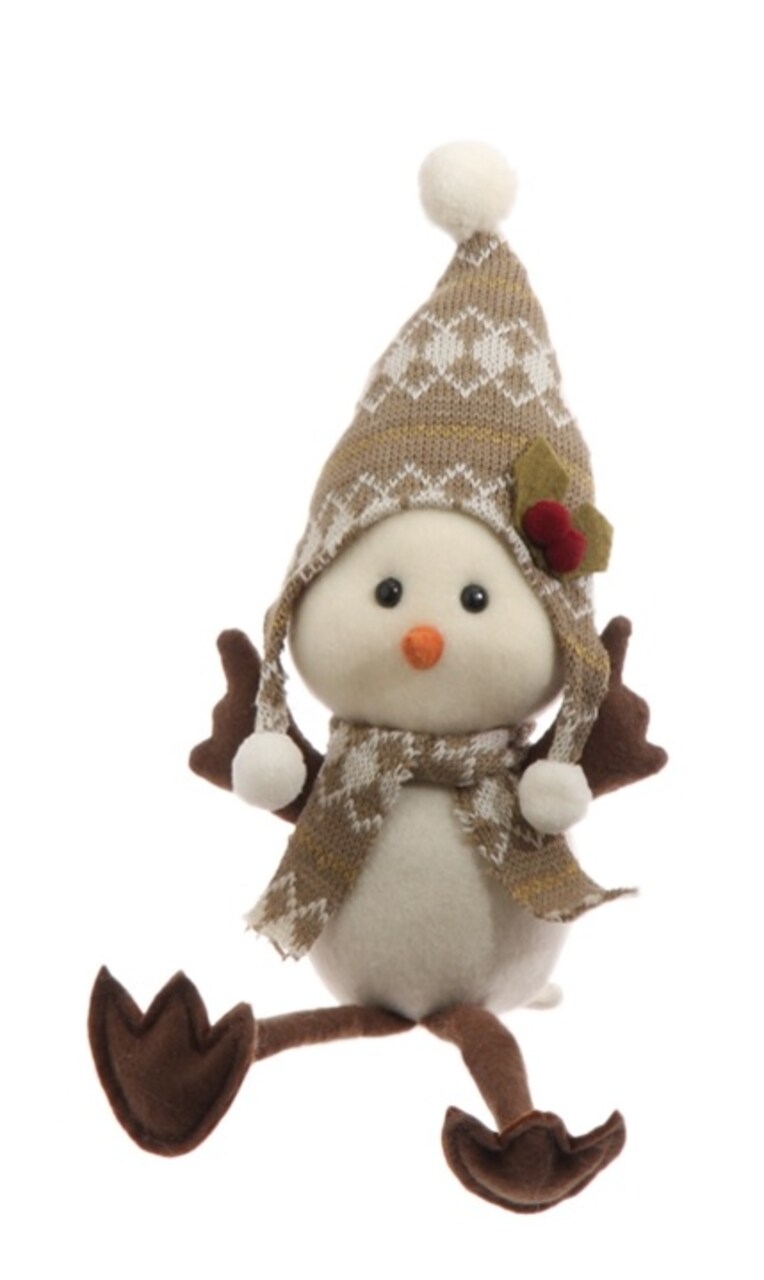 Raz 9.75" Country Cabin Decorative Sitting White Bird in Scarf and Hat Stuffed Animal Figure